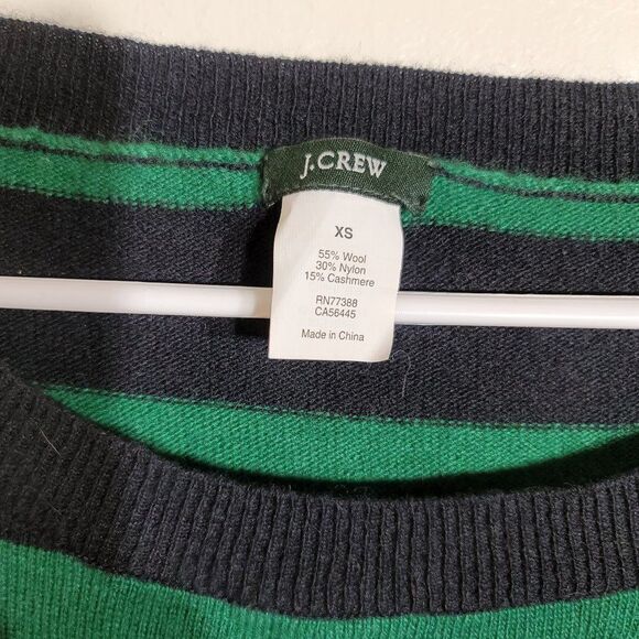 J. Crew Green Navy Striped Crewneck Sweater Dress Cashmere Wool Nylon sz XS GUC - Picture 5 of 8